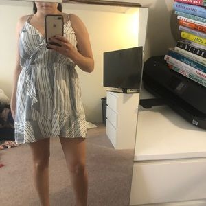 Blue & White Flowy Summer Dress w/ adj. straps